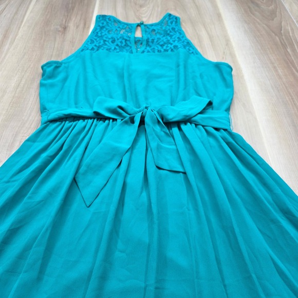 IZ Byer Lace Dress Turquoise Blue Fit Flare Sleeveless Boho Party Large Womens - Picture 3 of 9